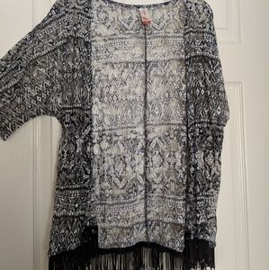 black and white fringed cardigan